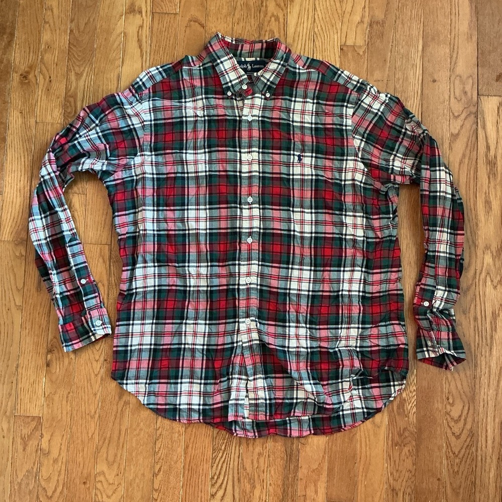 Polo Ralph Lauren Men's Classic-Fit Long-Sleeve Cotton Oxford Shirt Plaid Red XL